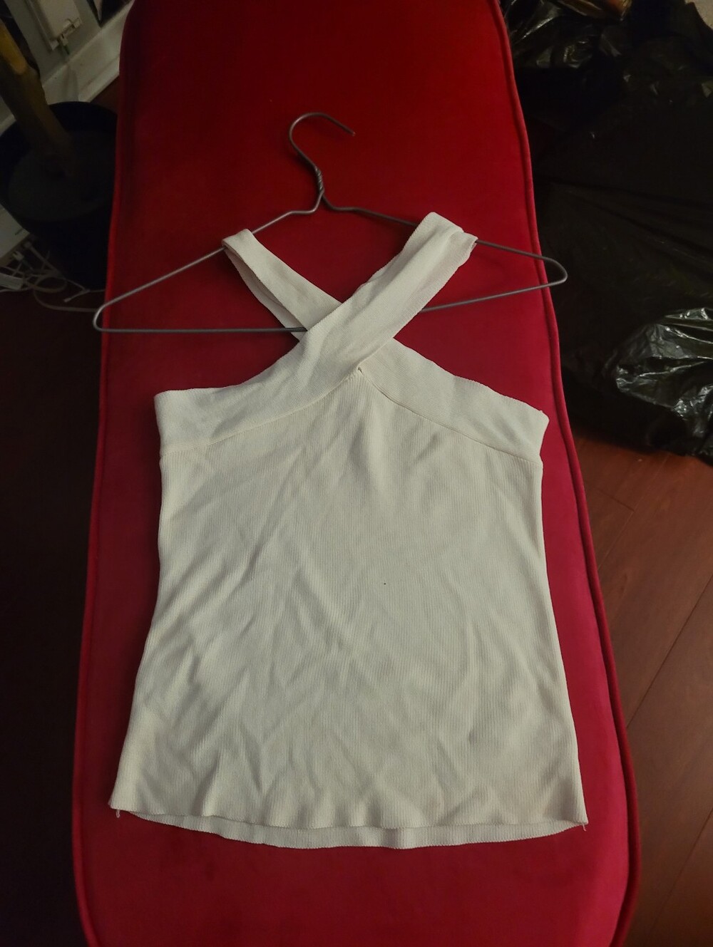 Cross-Back Ribbed Tank Top - White